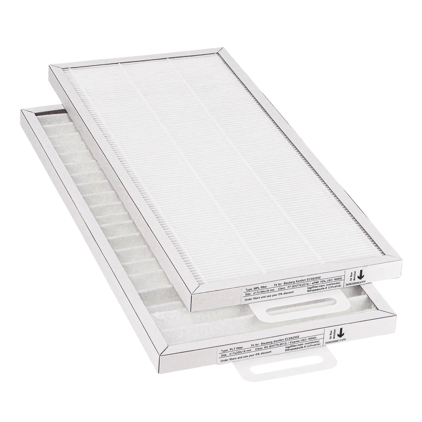 Blauberg Komfort EC SB 250E Filtersatz G4+F7 (Hausmarke) 417x200x18 + 417x184x18