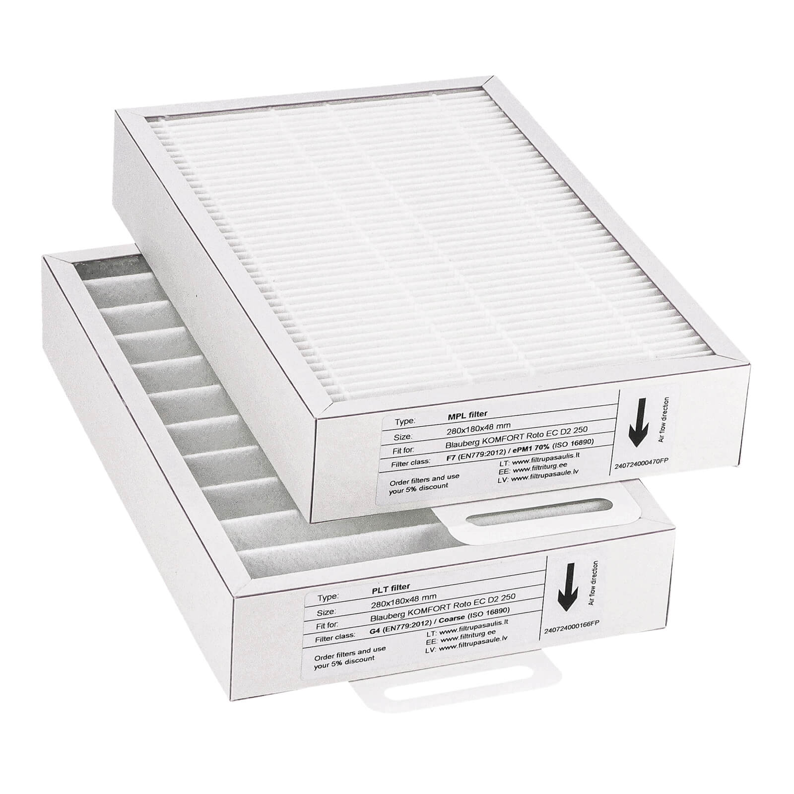 Blauberg Komfort Roto EC D2 250 Filtersatz G4+F7 (Hausmarke) 280x180x48