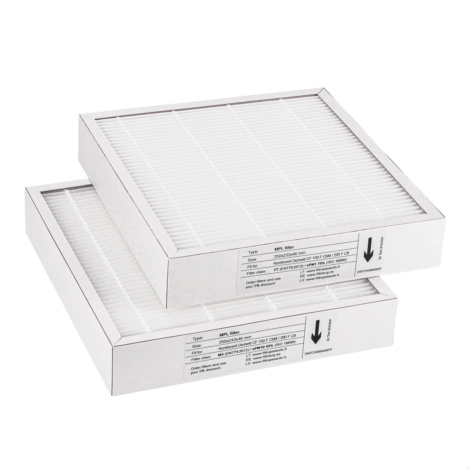 Komfovent Domekt CF 150 F C6M - 200 F C8 filter set M5+F7 (house brand) 250x232x46