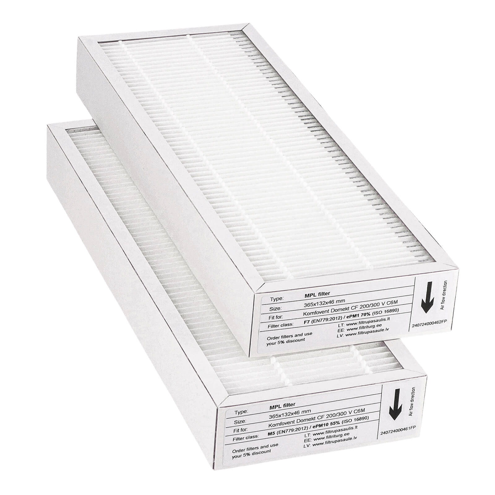 Komfovent Domekt CF 200-300 V C6M filter set M5+F7 (house brand) 365x132x46