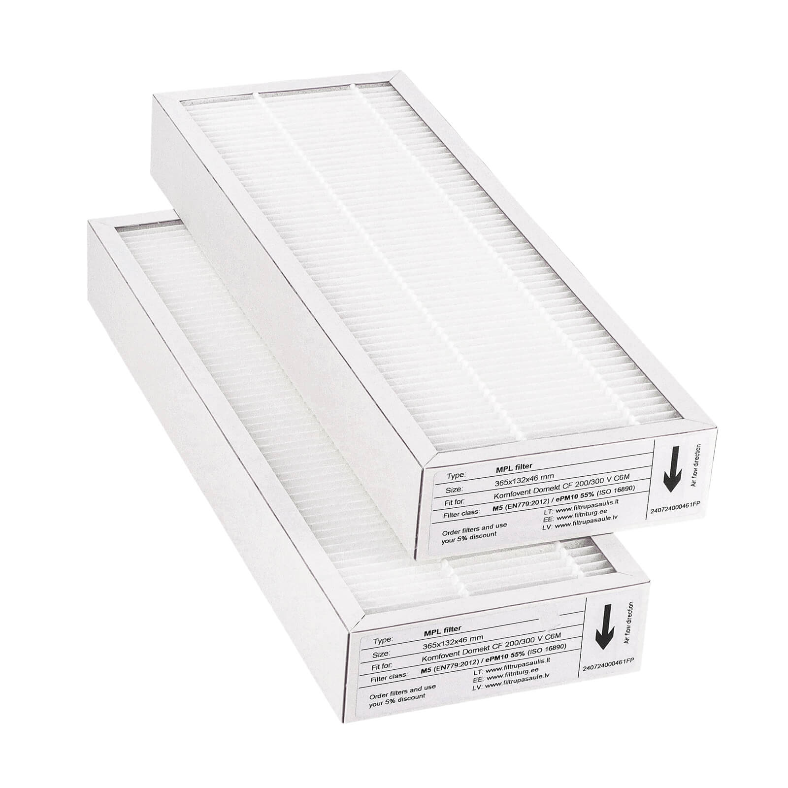 Komfovent Domekt CF 200-300 V C6M filter set M5+M5 (house brand) 365x132x46