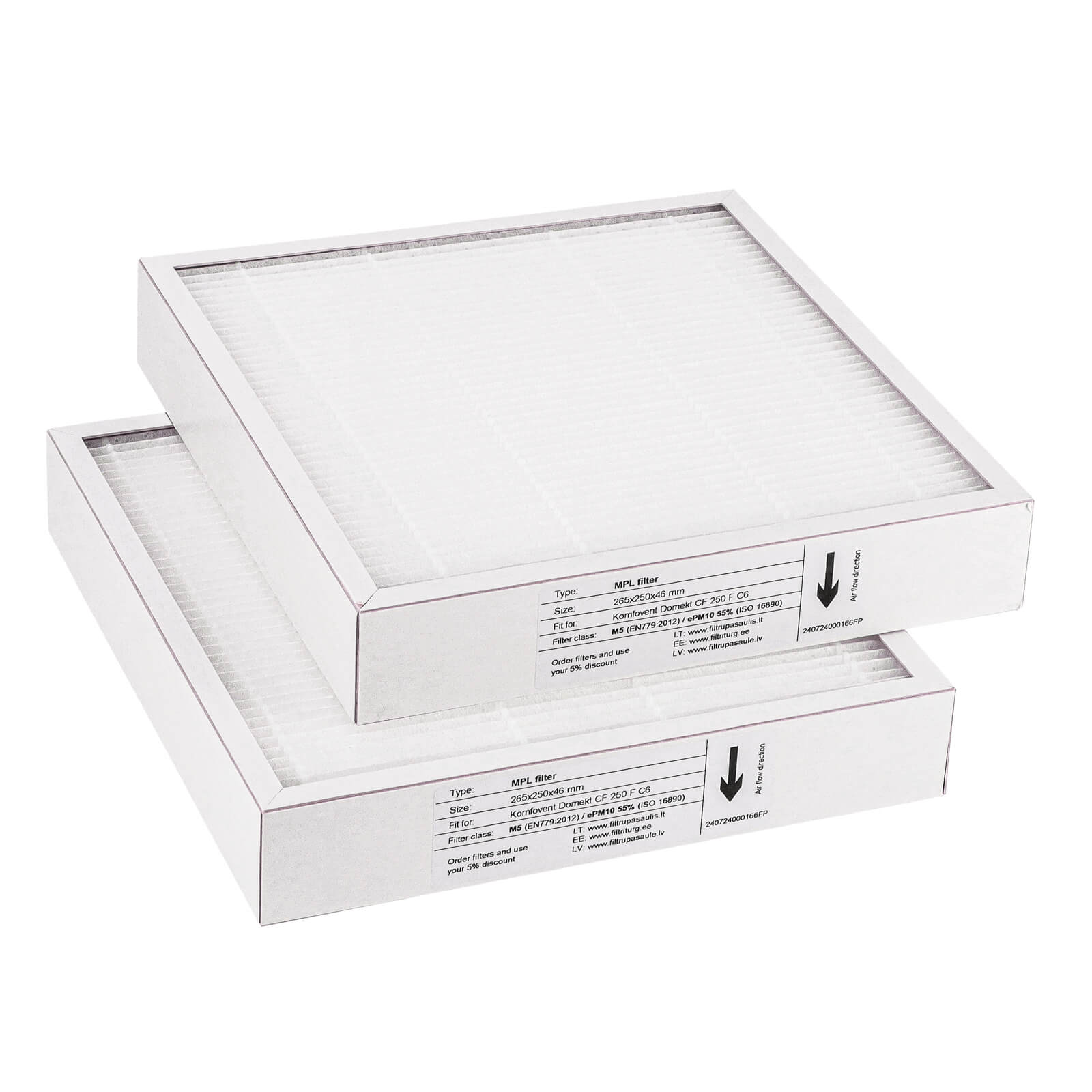 Komfovent Domekt CF 250 F C6 filter set M5+M5 (house brand) 265x250x46