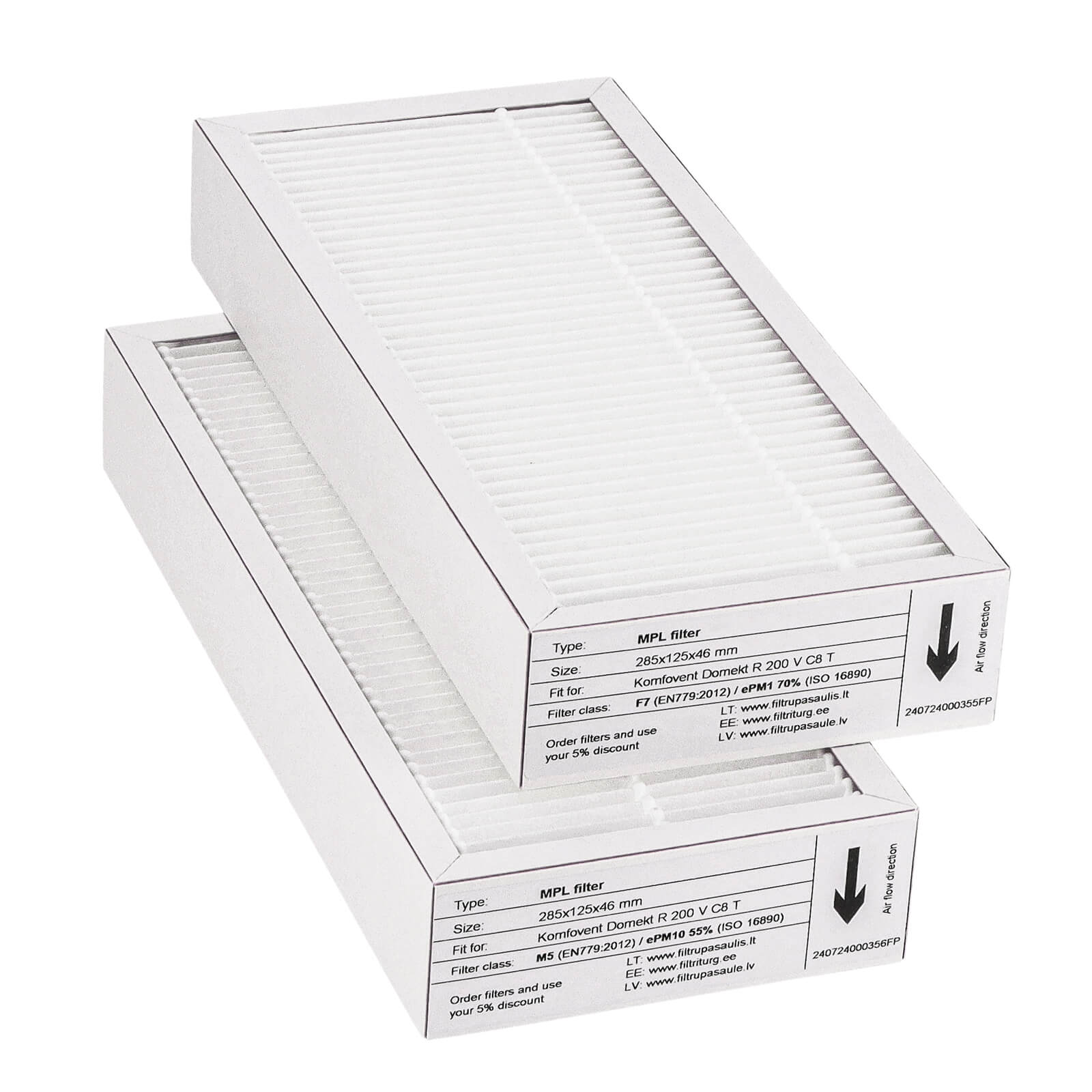 Komfovent Domekt R 200 V C8 T Filtersatz M5+F7 (Hausmarke) 285x125x46