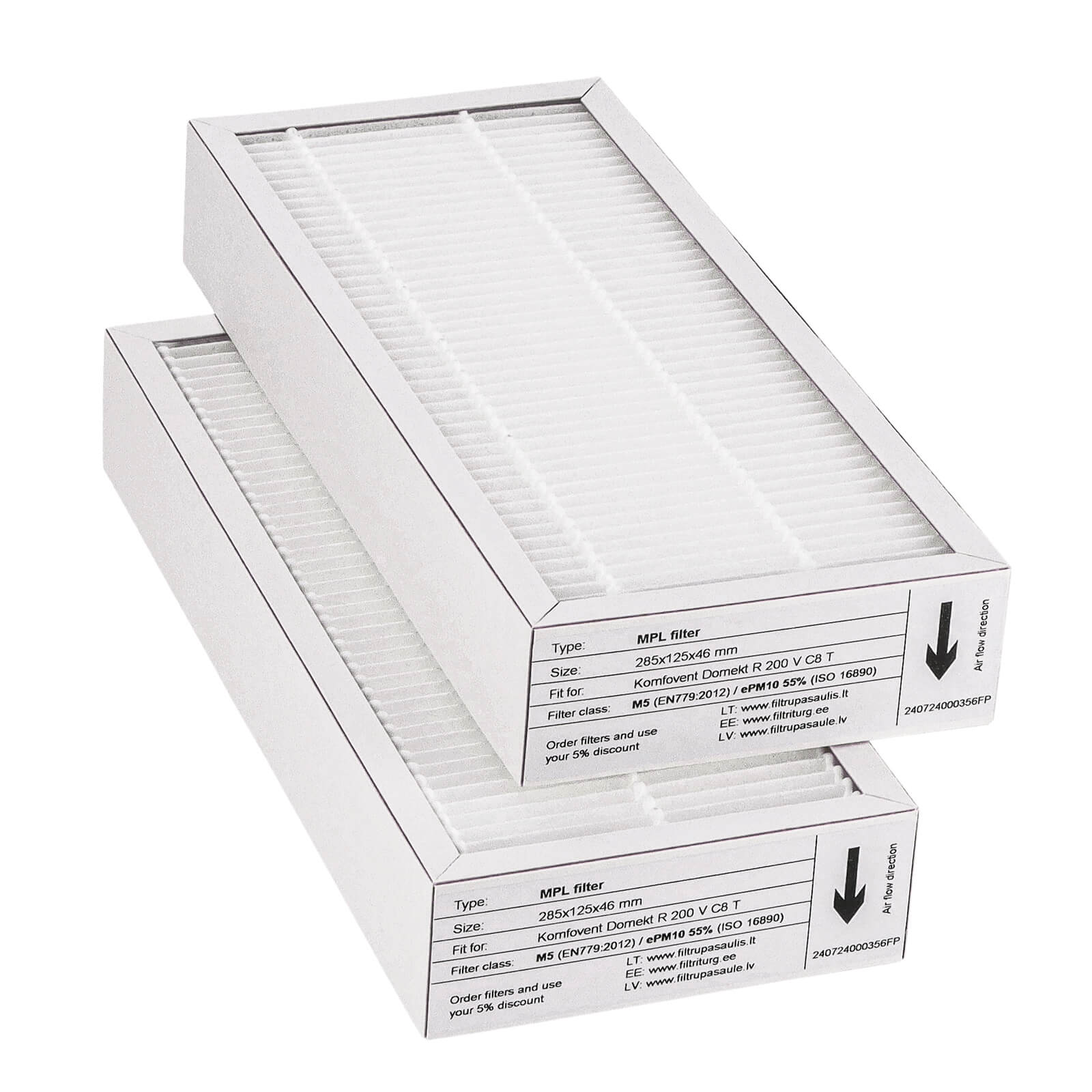 Komfovent Domekt R 200 V C8 T Filtersatz M5+M5 (Hausmarke) 285x125x46