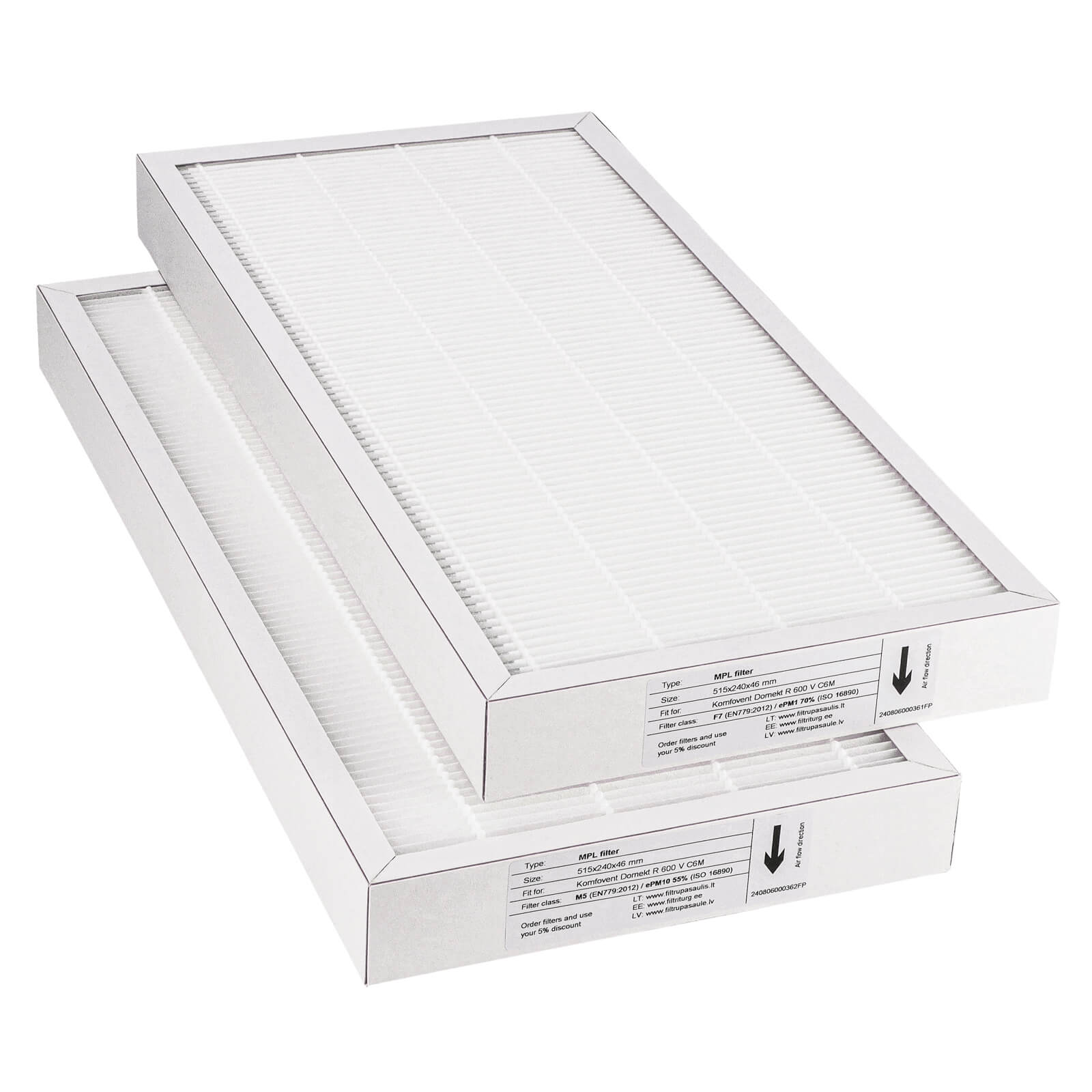 Komfovent Domekt R 600 V C6M Filtersatz M5+F7 (Hausmarke) 515x240x46